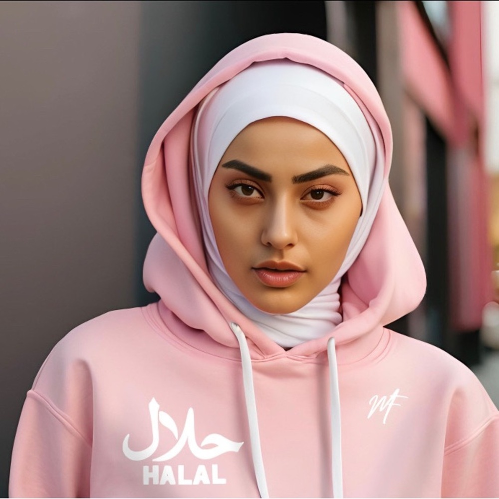 Pink & white master fashion halal hoodie